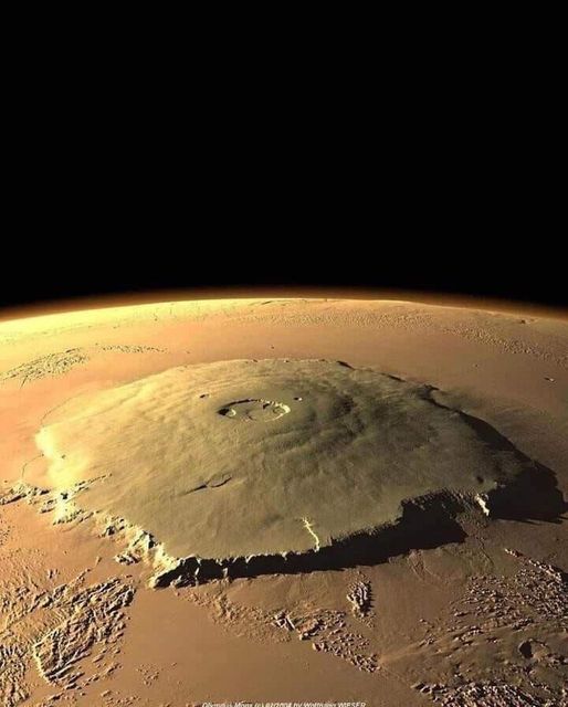 Olympus Mons - Mars Volcano Mountain and Rheasilvia on 4Vesta